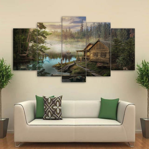 Cabin On the Lake Canvas Set