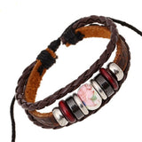Pink and Blue Beads Braided Leather Bracelet