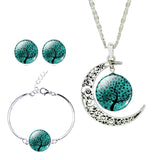 Whimsical Moon Pendant Necklace,  Stud Earrings, and Bracelet Set