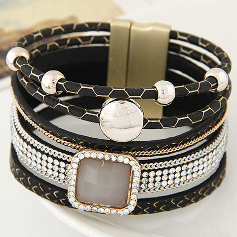 Gem Rhinestone Leather Bracelet & Bangles