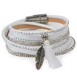 Rhinestone Feather Bangles Leather Bracelet