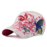 Butterflies and Flowers Embroidered Baseball Cap