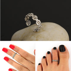 Silver Flower Trendy Toe or Mid Finger Ring