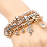 Gold Silver and Rose Gold Crystal Charm Bracelet - 3 Piece Set