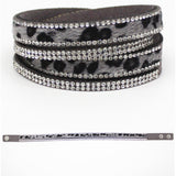 Rhinestone Leather Wrap Leopard Grain Bracelet