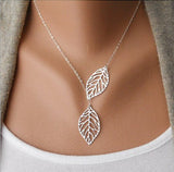Silver Plated Double Leaves Necklace