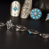 Blue Stone Bohemian Ring Set 9PCS